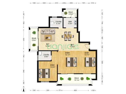 宝马花园 3室2厅2卫 139平方