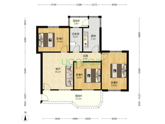 中铁港航局集团二公司丽雅生活区 3室1厅1卫 82平方