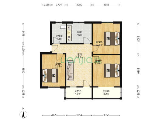 大华市场家属院 3室1厅1卫 89平方
