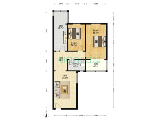 政七街11号院 2室1厅1卫 83平方
