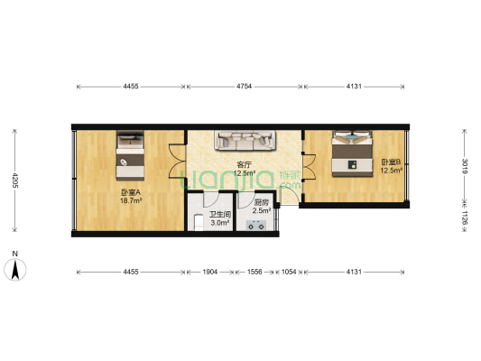 中山北路412号 2室1厅1卫 61平方