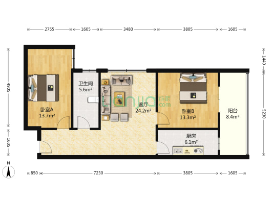 丽景豪庭 2室1厅1卫 93平方