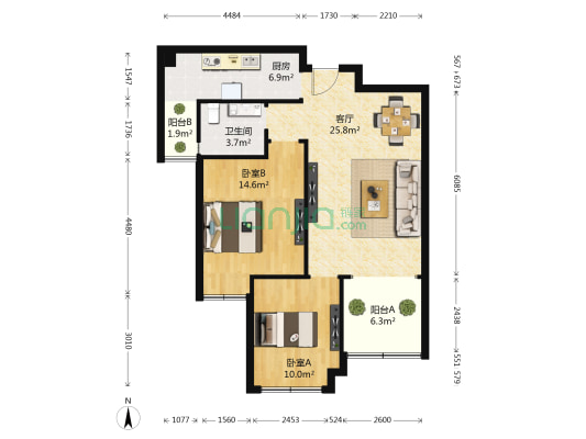 晶科广场 2室1厅1卫 83平方