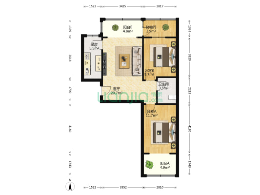 齐城大厦 2室1厅1卫 96平方