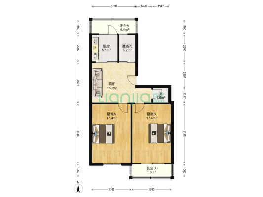 翔海小区 2室1厅2卫 88平方