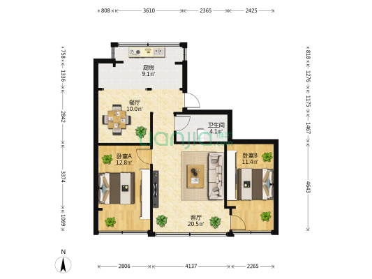 金碧路196号 2室2厅1卫 64平方