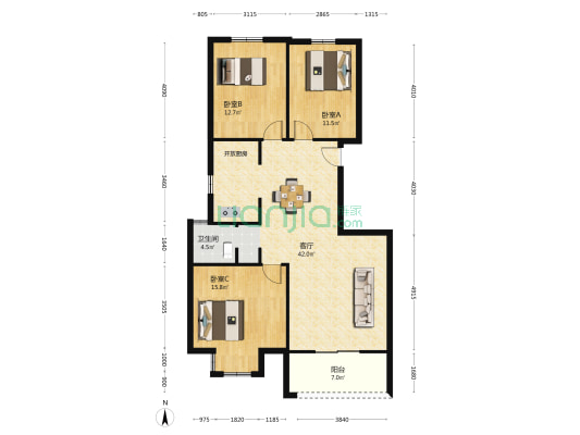 白纻佳苑 3室1厅1卫 113平方