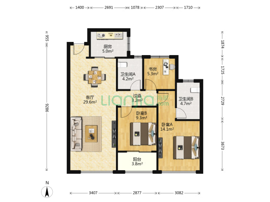 绿城桂语江南 3室1厅2卫 97平方