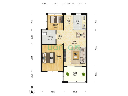 佳丰·京艺湾 2室1厅1卫 68平方