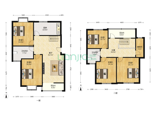 东园山庄 5室1厅2卫 176平方