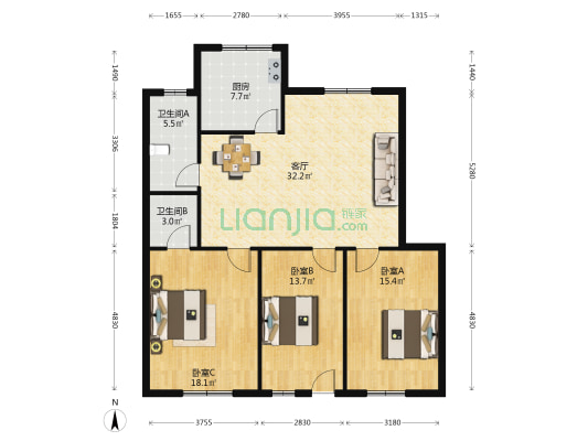 西园新村 3室1厅2卫 115平方