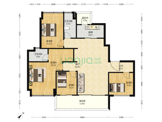 人居九林语 4室1厅2卫 143平方