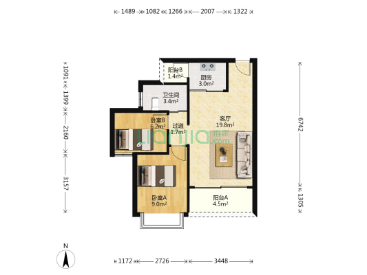 凯旋豪庭 2室1厅1卫 66平方