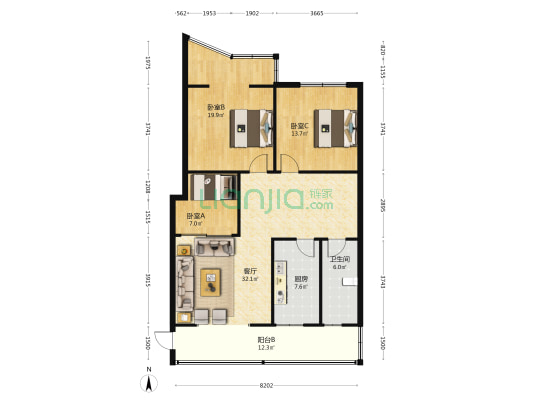 枫苑 3室1厅1卫 111平方