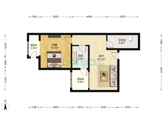 首座御园二区二期 1室1厅1卫 78平方