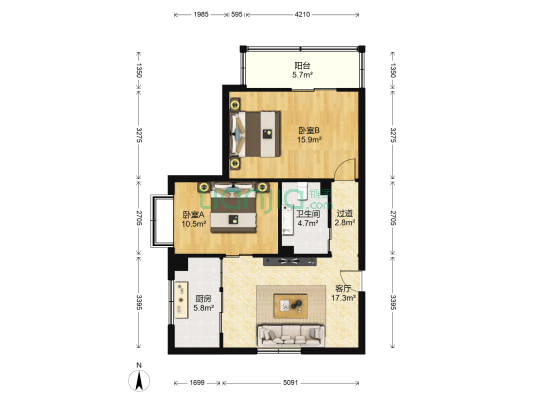 草阳村小区 2室1厅1卫 83平方