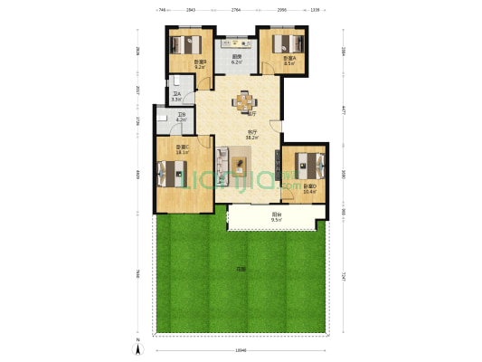 中多.香溪美地 4室1厅2卫 132平方