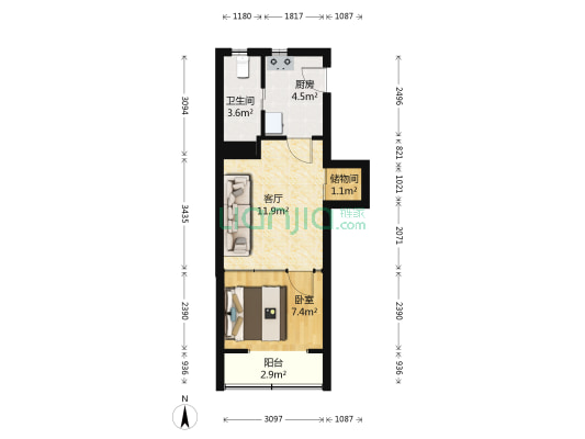 曹杨三村(兰岭园) 1室1厅1卫 39平方