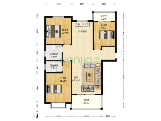天基幸福里 3室1厅2卫 123平方