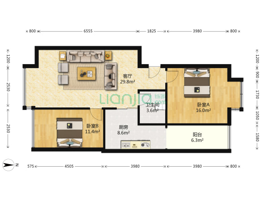 旌湖佳苑A区 2室1厅1卫 82平方