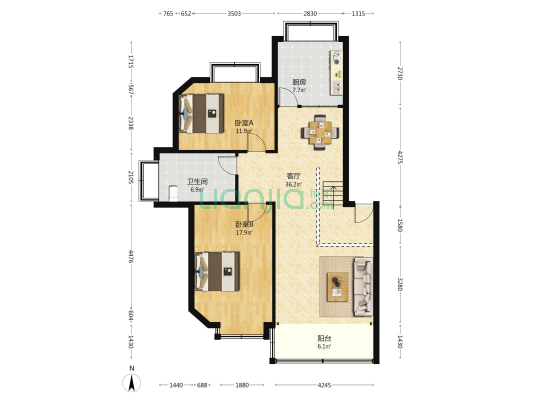 养生园家属院 2室1厅1卫 107平方