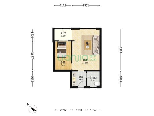 华新大厦 1室1厅1卫 49平方