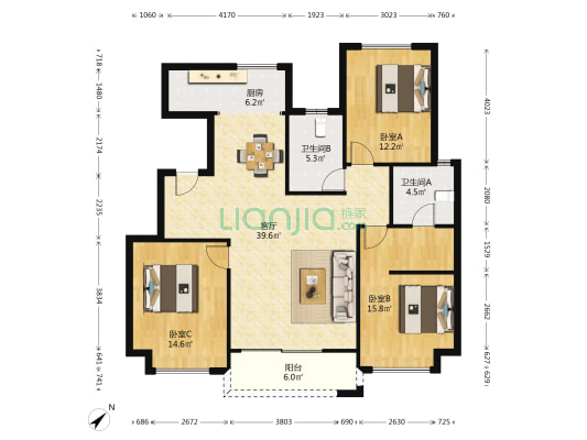 漓江郡府大三房出售，朝南户型好，看房方便-户型图