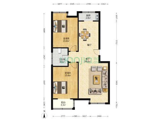 阳光佳园一里 2室1厅1卫 98平方