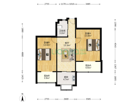 西安市疾病预防控制中心 2室1厅1卫 65平方