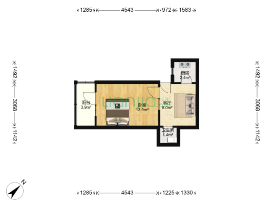 地纬路大楼 1室1厅1卫 36平方