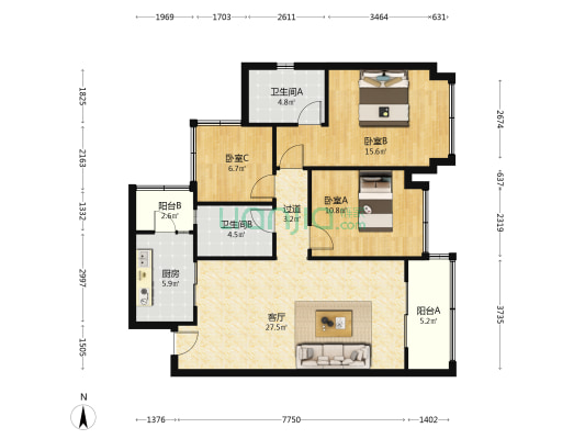 华润润府 3室1厅2卫 101平方