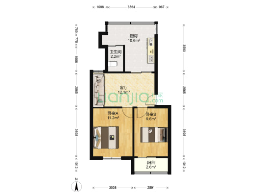 绿化小区 2室1厅1卫 58平方