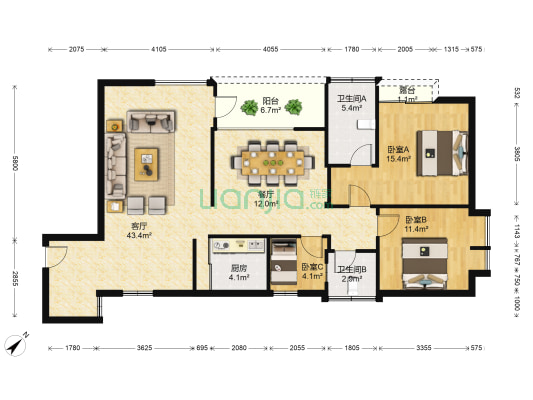 金湖帝景 3室2厅2卫 133平方