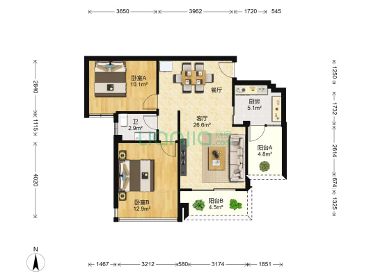 雅里人家 2室1厅1卫 84平方
