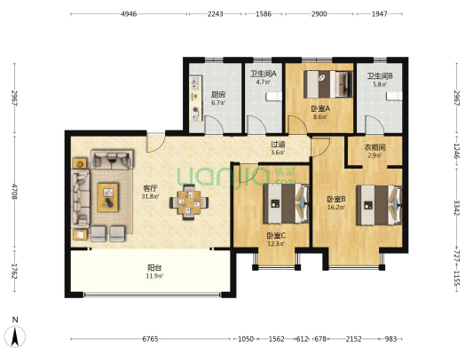新力江悦 3室1厅2卫 142平方
