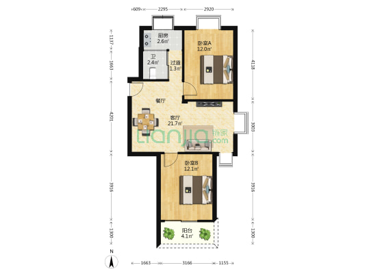 蔬菜宿舍 2室1厅1卫 73平方