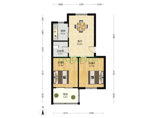 常秀小区北区 2室1厅1卫 63平方