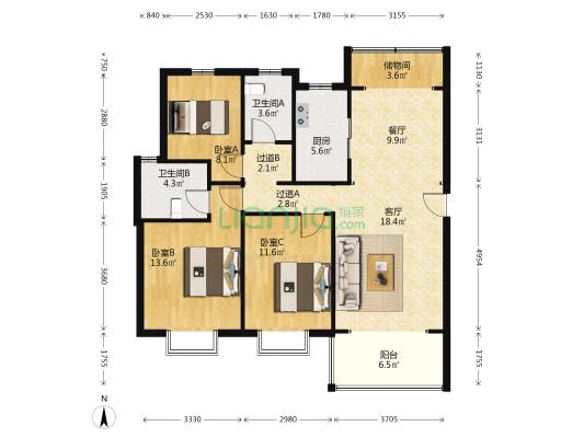 碧桂园城市花园一期 3室2厅2卫 132平方