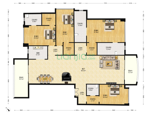 敏捷畔海御峰花园A区 4室1厅4卫 321平方