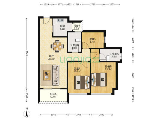金辉优步学府 3室1厅2卫 94平方