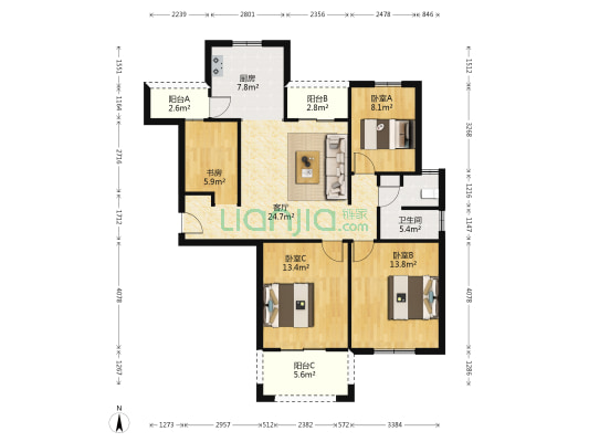 青山湾花园 4室1厅1卫 108平方