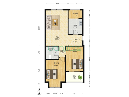 同和朝阳 2室1厅1卫 89平方