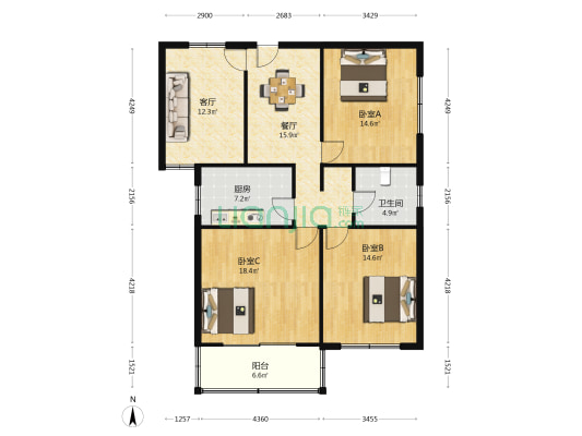 开源大厦 3室2厅1卫 130平方