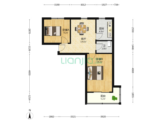 锅炉厂宿舍 2室1厅1卫 59平方