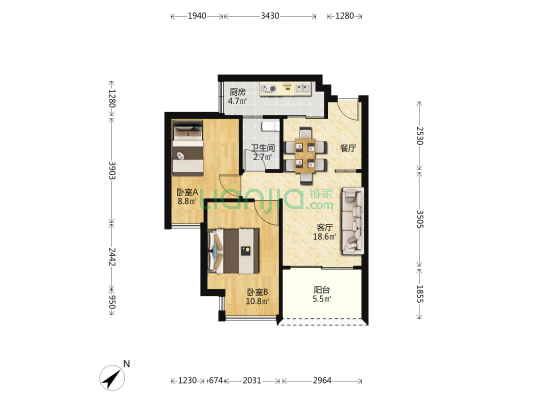 德政尚品 2室1厅1卫 67平方