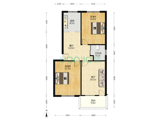 西排新村 2室2厅1卫 96平方