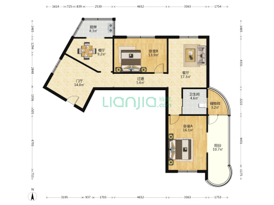诚达花园 2室2厅1卫 125平方
