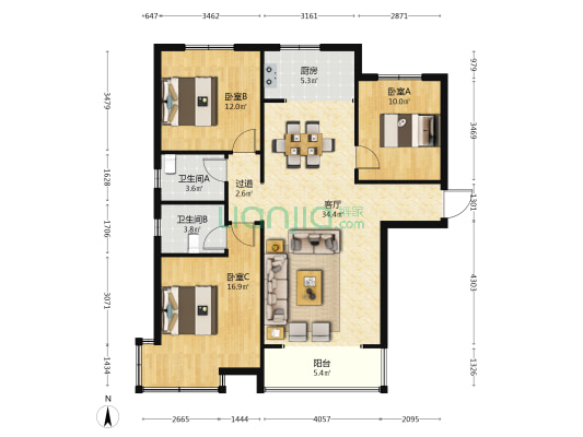 顺田君邑 3室1厅2卫 131平方