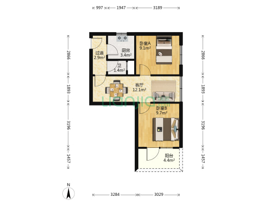 西郊三村 2室1厅1卫 54平方