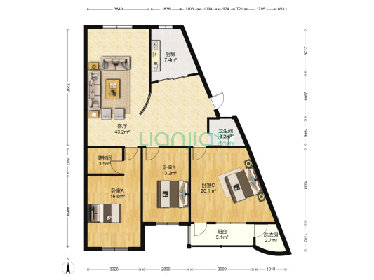 江东铭楼 3室1厅1卫 140平方